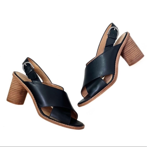 Madewell The Ruthie Crisscross Black Leather Heeled Sandals